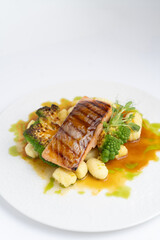 grilled salmon isolated white background