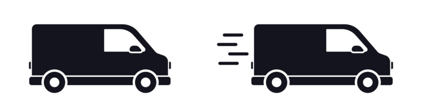 Van transporter and delivery truck vector icon