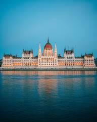 Fototapeta na wymiar View of the Hungarian Parliament Building from across the Danube River in Budapest, Hungary