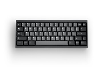 Top view of mechanical keyboard for programming, minimalist, with transparent background and shadow - obrazy, fototapety, plakaty