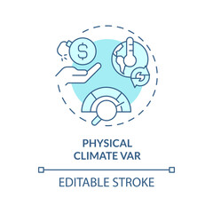 2D editable blue physical climate VaR icon, monochromatic isolated vector, climate metrics thin line illustration.