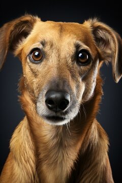 Studio Shot Of An Adorable Mixed Breed Dog Looking At The Camera