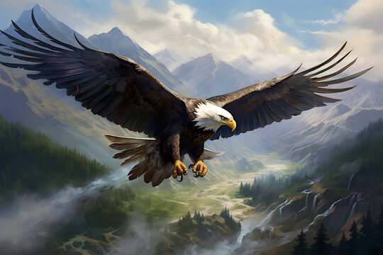illustration of a painting of an eagle in nature