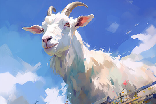 illustration of a painting of a goat in nature