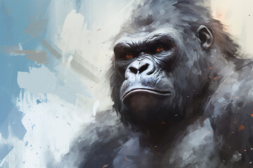 illustration of a painting of a gorilla in nature - obrazy, fototapety, plakaty