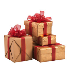 Obraz premium Colourful stack of gift boxes with festive ribbons, ideal for celebrations and holidays. Transparent background png