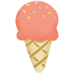 The ice cream cone isolated, Summer Sweet and dessert. Kid's strawberry flavor sweetmeat.