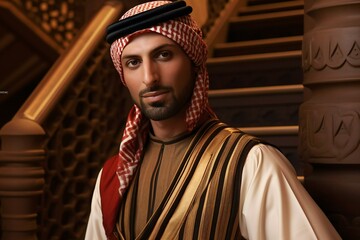 Portrait of a handsome arabian man in traditional clothes - obrazy, fototapety, plakaty