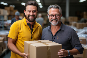 Happiness is when your order gets delivered on time. Portrait of a courier making a delivery to a senior man at his office.