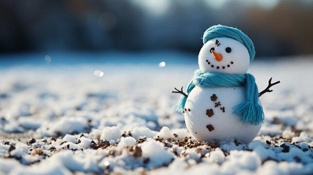 snowman on the snow HD 8K wallpaper Stock Photographic Image 