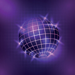Neon disco ball background and night club party ball light glowing