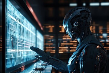 Futuristic image of a robot viewing electronic signals with various gestures. by Generative AI.