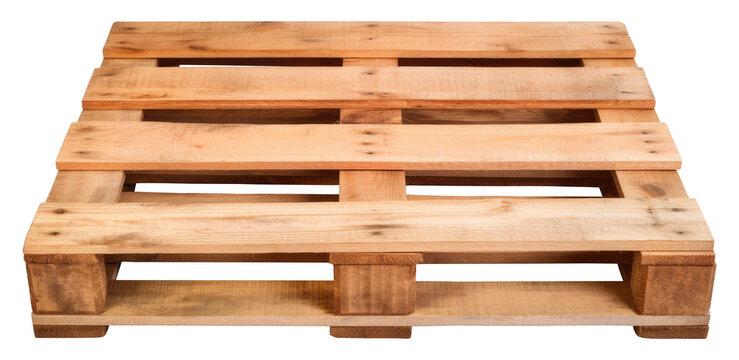 Wooden pallet on isolated transparent background, perspective front top view, logistics tool