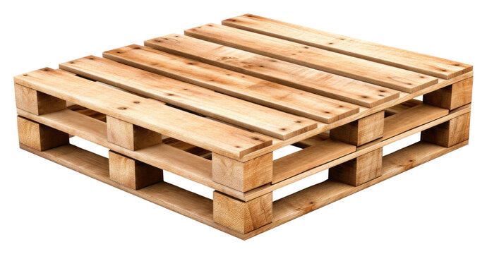 Wooden pallet on isolated transparent background, perspective side top view, logistics tool
