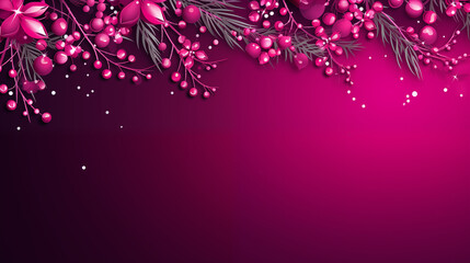Festive Christmas banner with delicate snowflakes, neon garlands, and Mistletoe on Magenta background