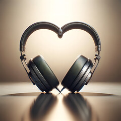 Fototapeta na wymiar A photo-realistic image of headphones arranged in a heart shape