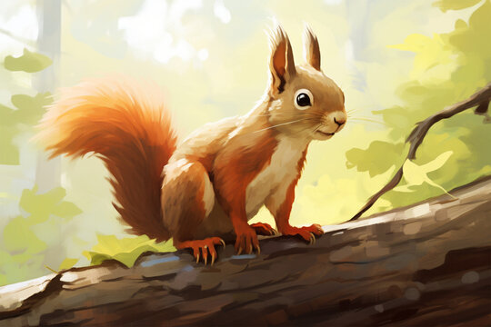 illustration of a painting of a squirrel in nature
