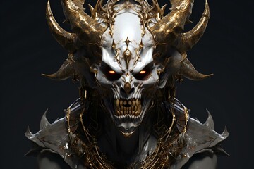  illustration of a female demon with horns on a dark background