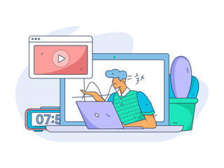 Fototapeta premium Education learning people flat vector concept hand drawn illustration 