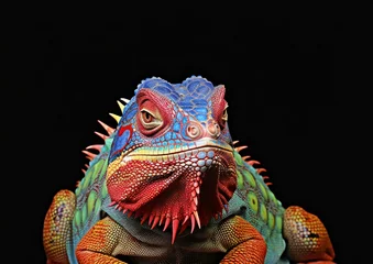 Foto op Plexiglas Close up of a colorful chameleon on a black background © Picasso
