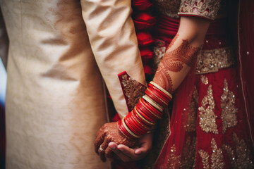 Henna tattoo on hands, indian couple 