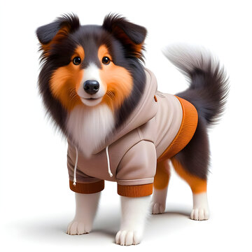 cute collie in a hoodie standind