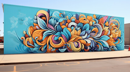 Perfect symmetrical graffiti doodle art pastel colored floral or wave pattern on Tucson Street Wall. Vector illustration