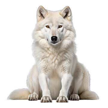 Arctic Wolf Sitting Isolated on Transparent or White Background, PNG