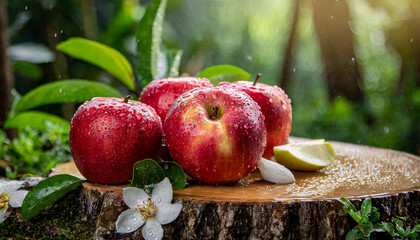 red apple with water drops