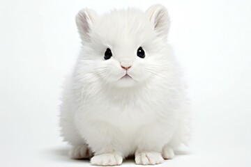 Fototapeta na wymiar Cute fluffy white cat on a white background, close-up