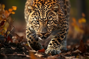 Portrait of a leopard (Panthera pardus) in the forest