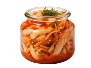 Kimchi in a Jar Isolated on Transparent or White Background, PNG