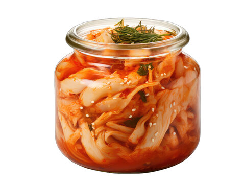 Kimchi in a Jar Isolated on Transparent or White Background, PNG