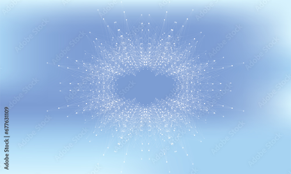 Poster Quantum computing concept. Deep learning artificial intelligence. Big data algorithms visualization for business, science presentations, posters, covers
