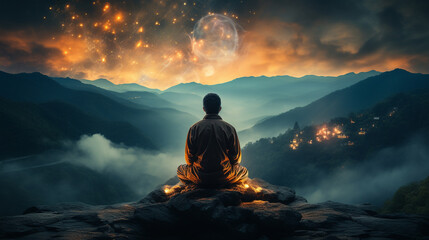 meditation in the mountains HD 8K wallpaper Stock Photographic Image 