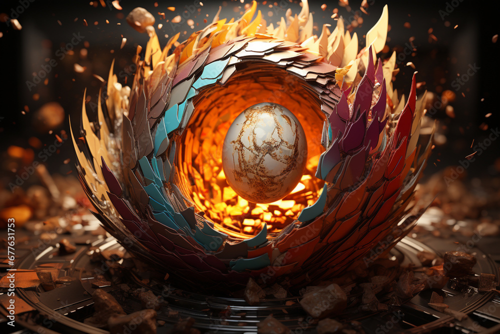 Aufkleber A collage-style composition featuring multiple frames capturing different moments of a hatchling's progress as it breaks through the eggshell.  