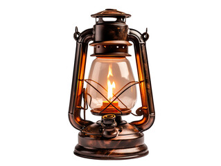 Old-fashioned Kerosene Lamp with Softly Glowing Flame Isolated on Transparent or White Background, PNG
