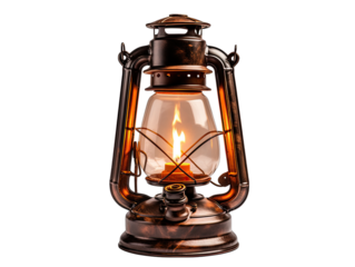 Old-fashioned Kerosene Lamp with Softly Glowing Flame Isolated on Transparent or White Background, PNG