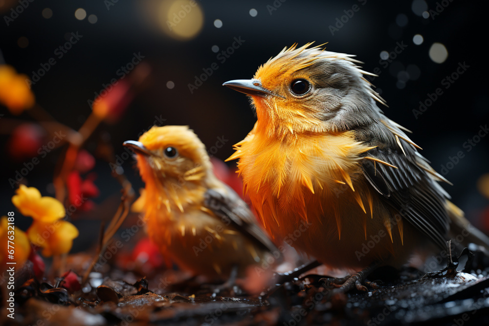 Aufkleber a touching scene of a parent bird looking on as its hatchling emerges, showcasing the bond between g