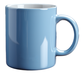 Plain and empty blue mug glass mockup isolated on transparent background, generative ai