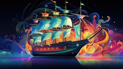  a painting of a ship in the middle of a body of water with a lot of smoke coming out of it and a lot of smoke coming out of it.  generative ai