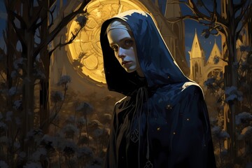 nuns, illustrations of monastic life in the church, religious painting