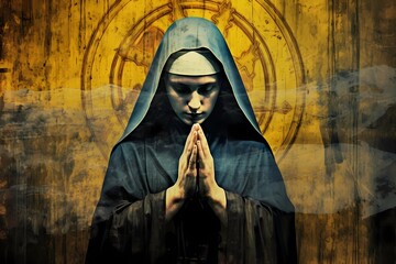 Fototapeta na wymiar nuns, illustrations of monastic life in the church, religious painting