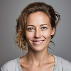 Naklejka premium Radiant Woman Smiling. A portrait of confidence, warmth, and timeless beauty. Lifestyle, diversity, and empowerment campaigns.