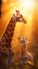 Fototapeta premium Mother giraffe with her baby