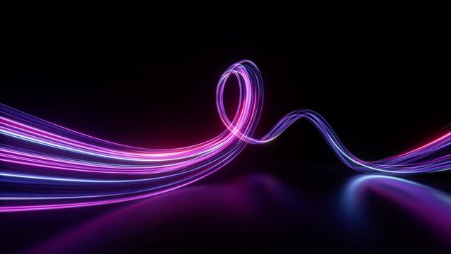 cycled 3d animation. Neon lines flow through a streaming jet leaving glowing tracks. Fantastic fluorescent ribbon.