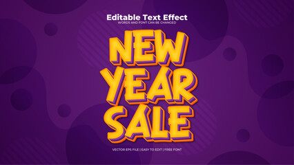Yellow and purple violet new year sale 3d editable text effect - font style - obrazy, fototapety, plakaty