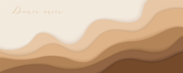 Desert waves, sand dunes paper art banner, poster template. Nude beige waves papercut style. Vector illustration EPS 10. © Elena