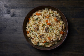 Thai boiled and fried rice with herbs and veggies