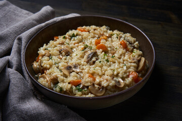 Thai boiled and fried rice with herbs and veggies